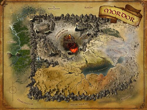 A map of Mordor showing Near Harad in the south