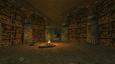 Scroll stuffed walls within the ruined library