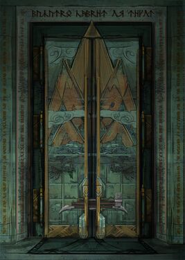Concept art of the door to the Chamber of Mazarbul, which holds Balin's Tomb